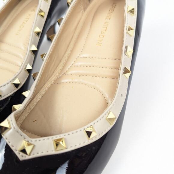 Adrienne Vittadini Seema Black Patent Leather Gold Stud Kitten Heels Size 6.5 - Picture 7 of 10